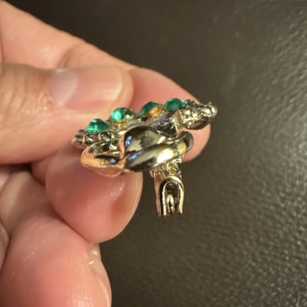Vintage Gold Tone And Green Rhinestones Ballerina Brooch